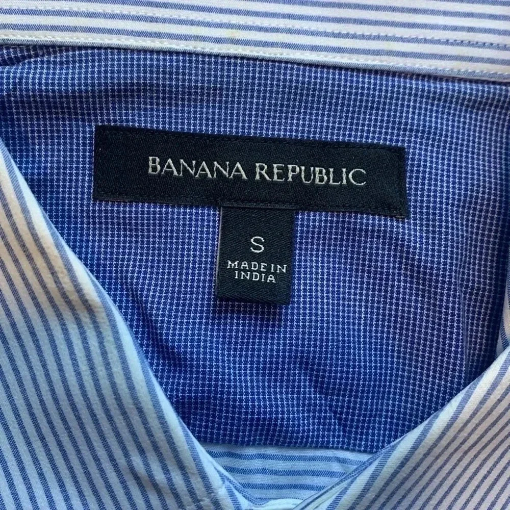 Banana Republic Men’s Blue Striped Dress Short Sleeve Button Up Size Small